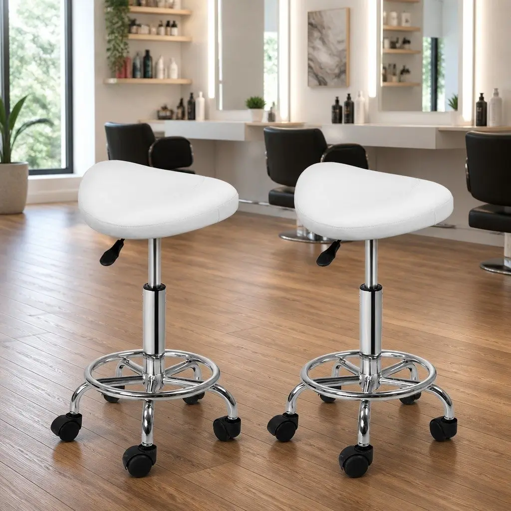 Salon Stool Saddle Swivel Chair 360° Rotatable Adjustable Height White