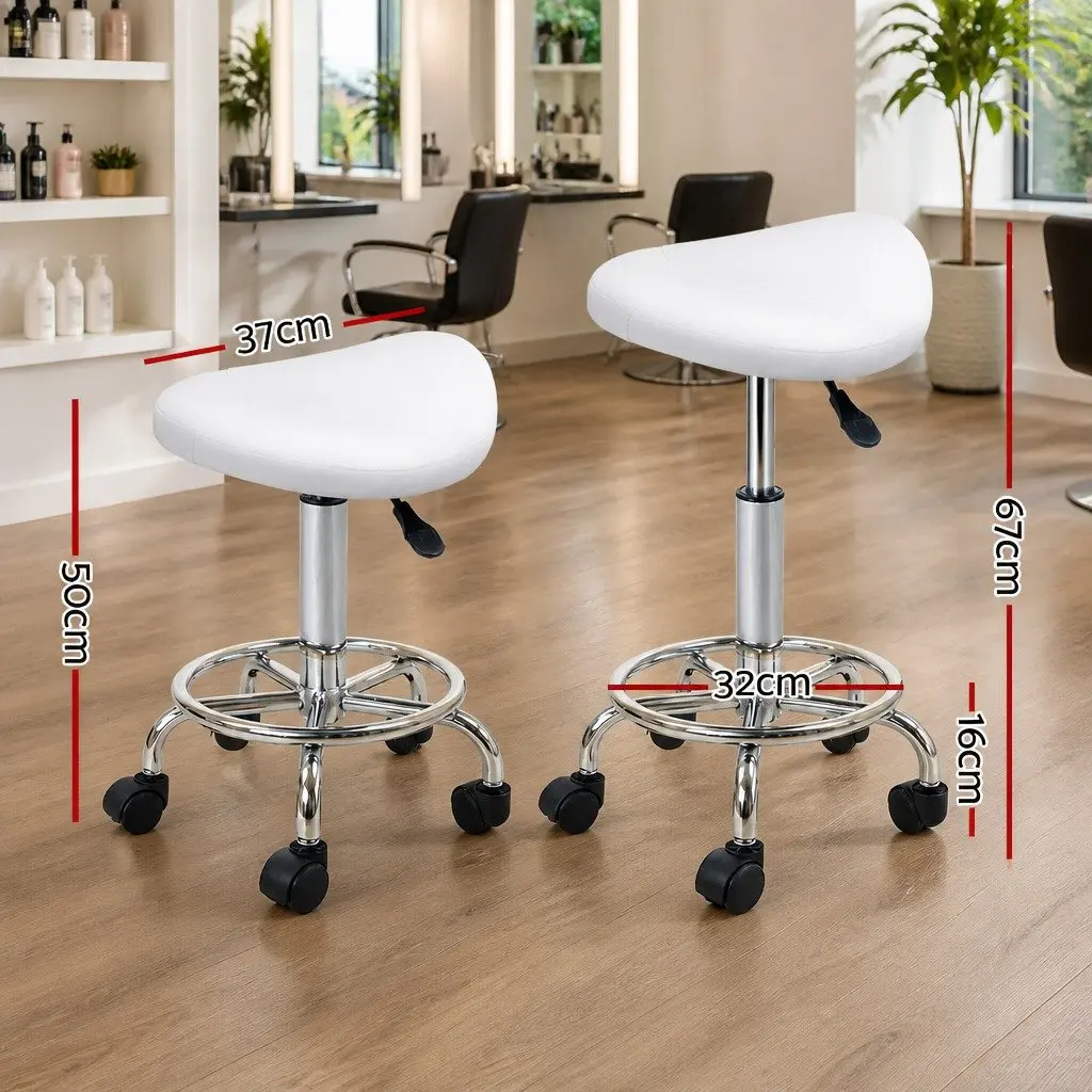 Salon Stool Saddle Swivel Chair 360° Rotatable Adjustable Height White