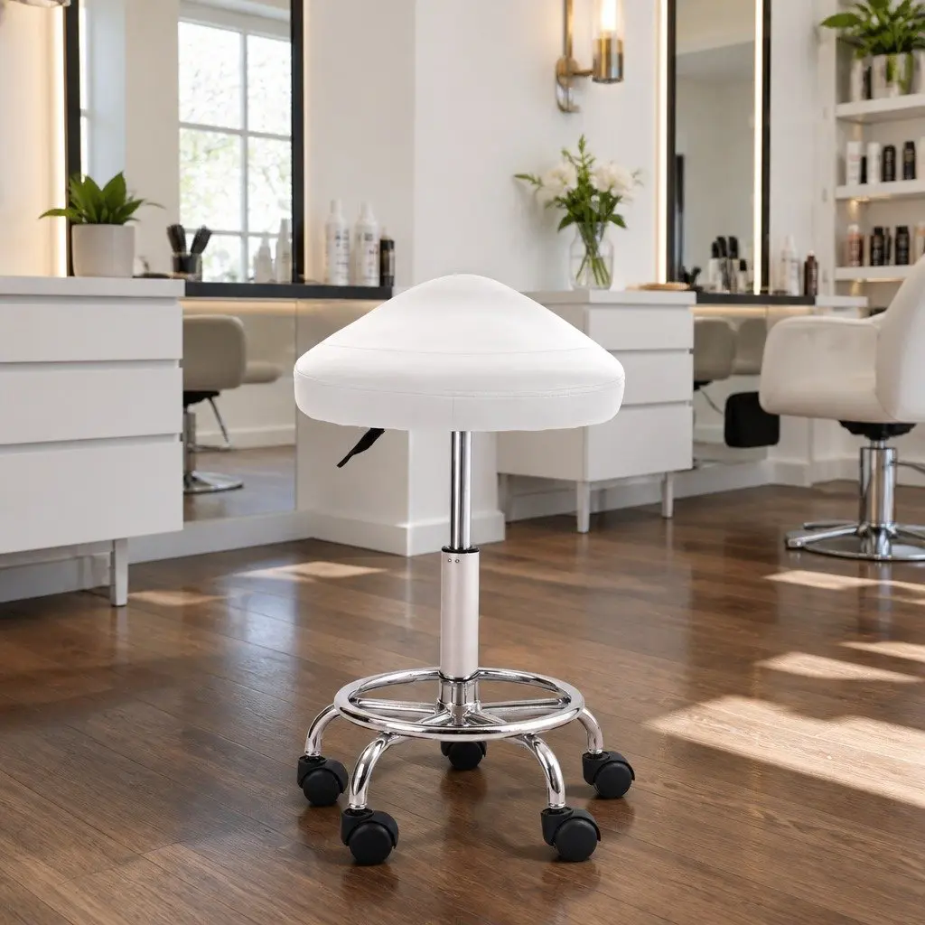 Salon Stool Saddle Swivel Chair 360° Rotatable Adjustable Height White