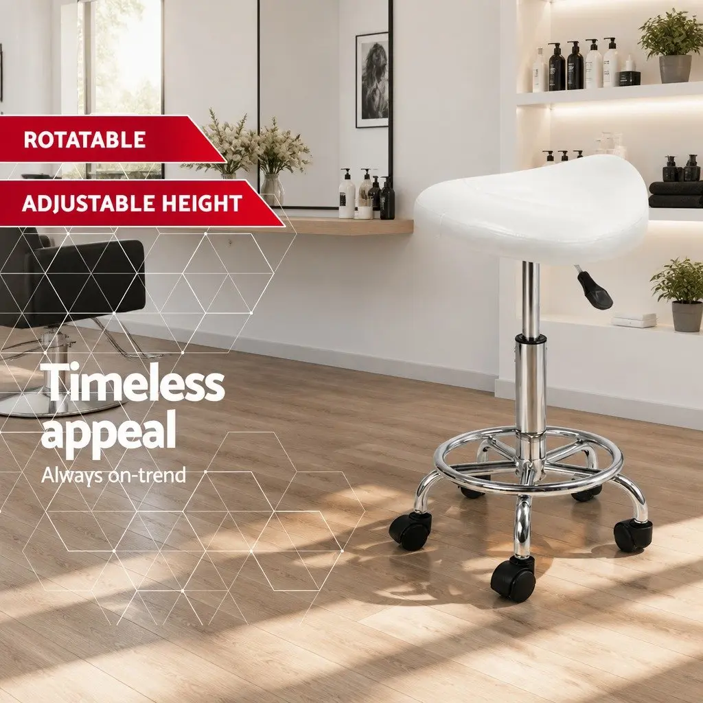Salon Stool Saddle Swivel Chair 360° Rotatable Adjustable Height White