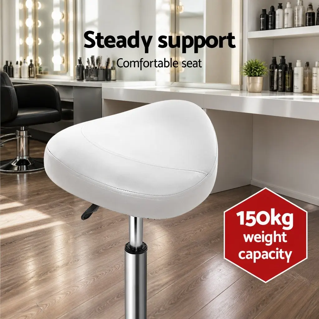 Salon Stool Saddle Swivel Chair 360° Rotatable Adjustable Height White