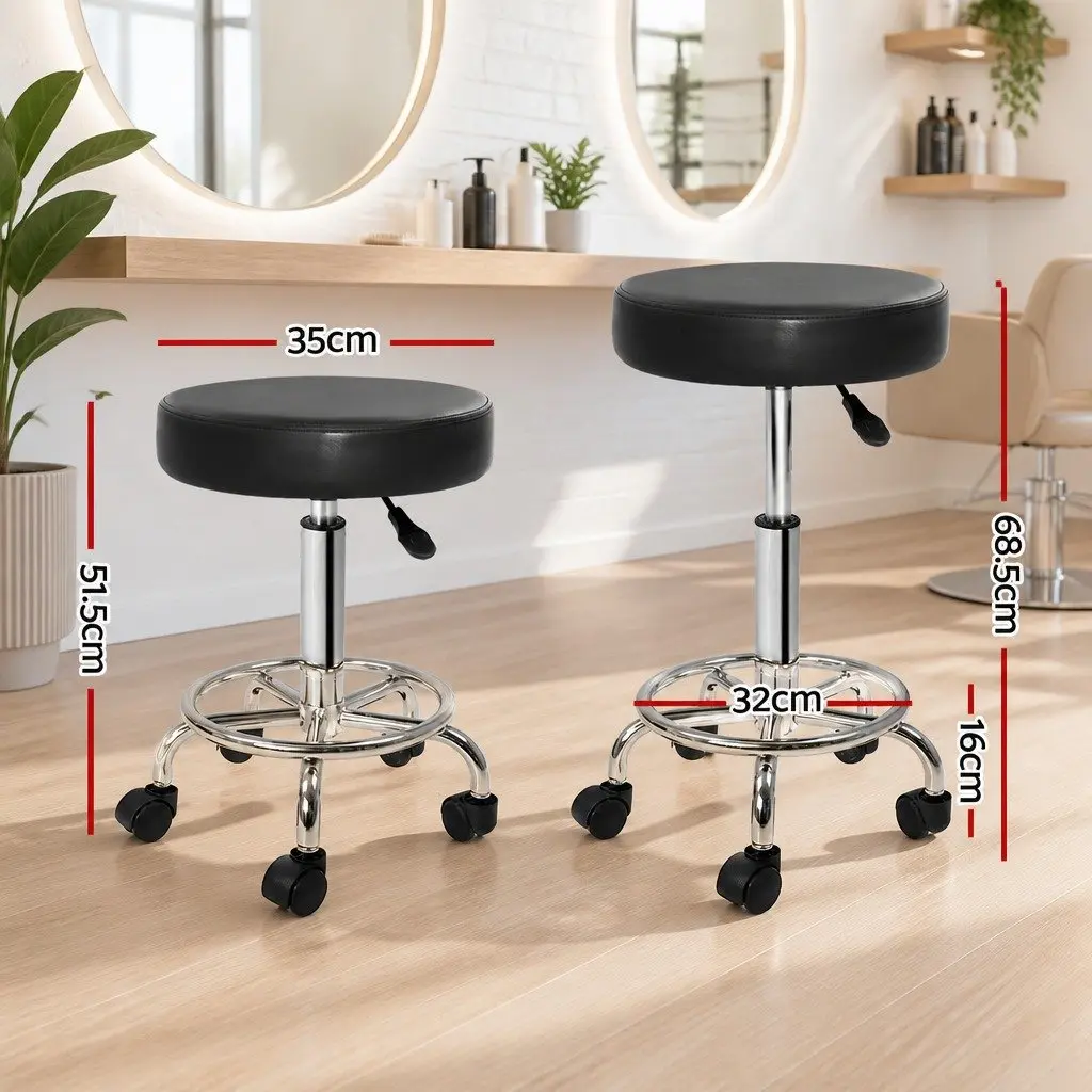Salon Stool Adjustable Height Round Swivel Chair Black 2 Piece