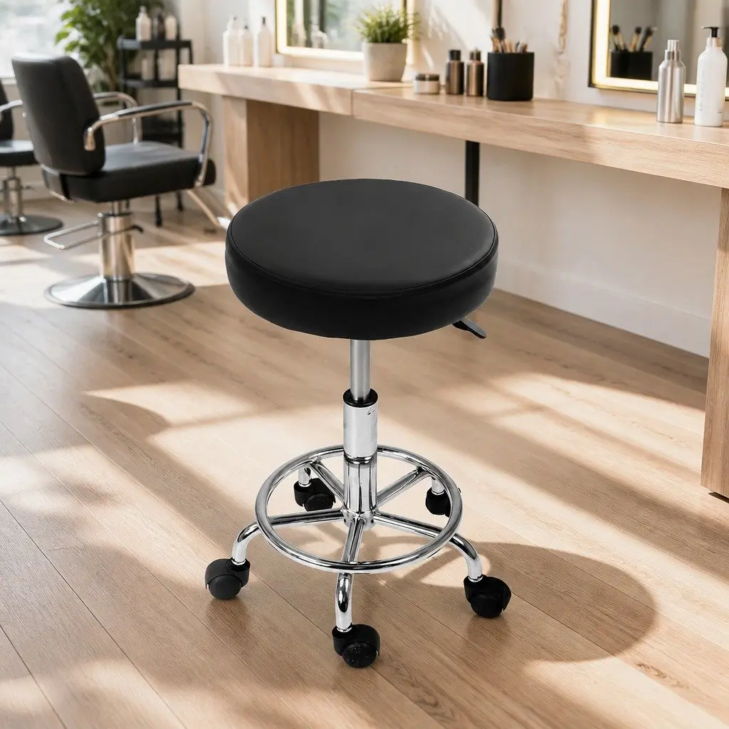 Salon Stool Adjustable Height Round Swivel Chair Black 2 Piece