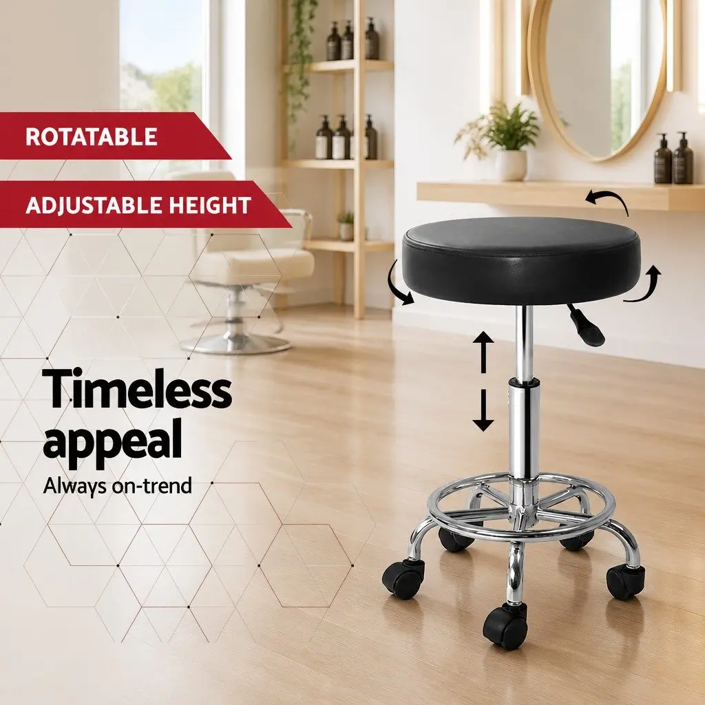 Salon Stool Adjustable Height Round Swivel Chair Black 2 Piece