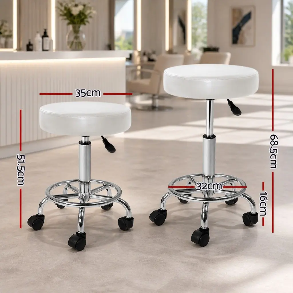 Salon Stool Adjustable Height Round Swivel Chair White PU Leather 360 Degree Rotatable Comfort
