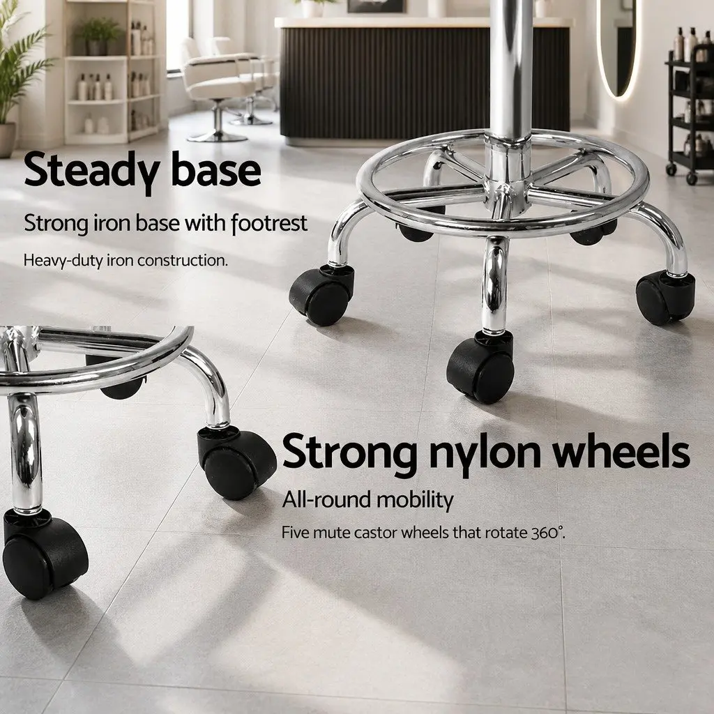 Salon Stool Adjustable Height Round Swivel Chair White PU Leather 360 Degree Rotatable Comfort