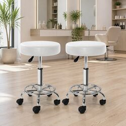 Durable Adjustable Round Stools - White x2