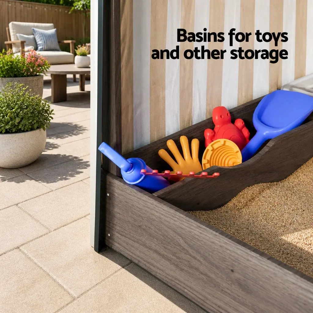 Wooden Sandbox with Canopy Outdoor Play Equipment 120cm Brown