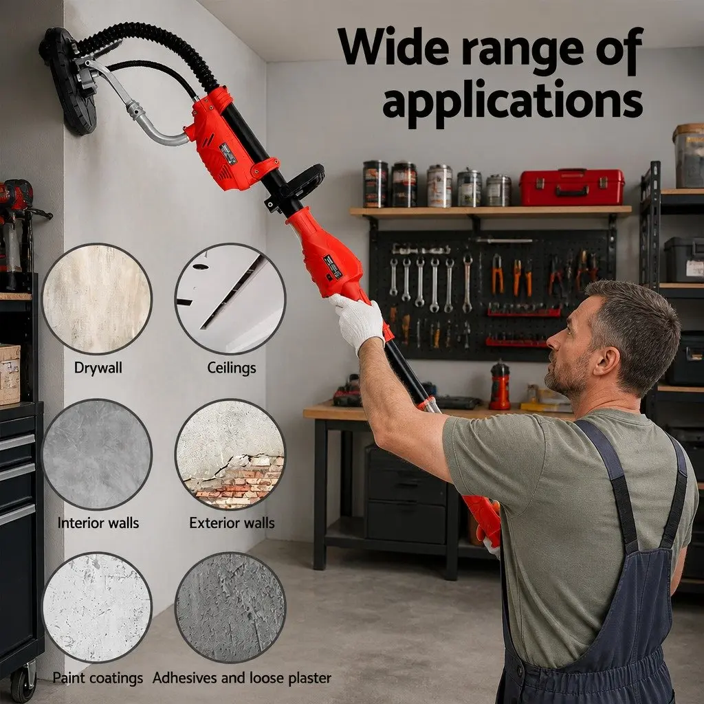 800W Drywall Sander Plaster Wall Board Dust Extendable Arm 6 Speed Control