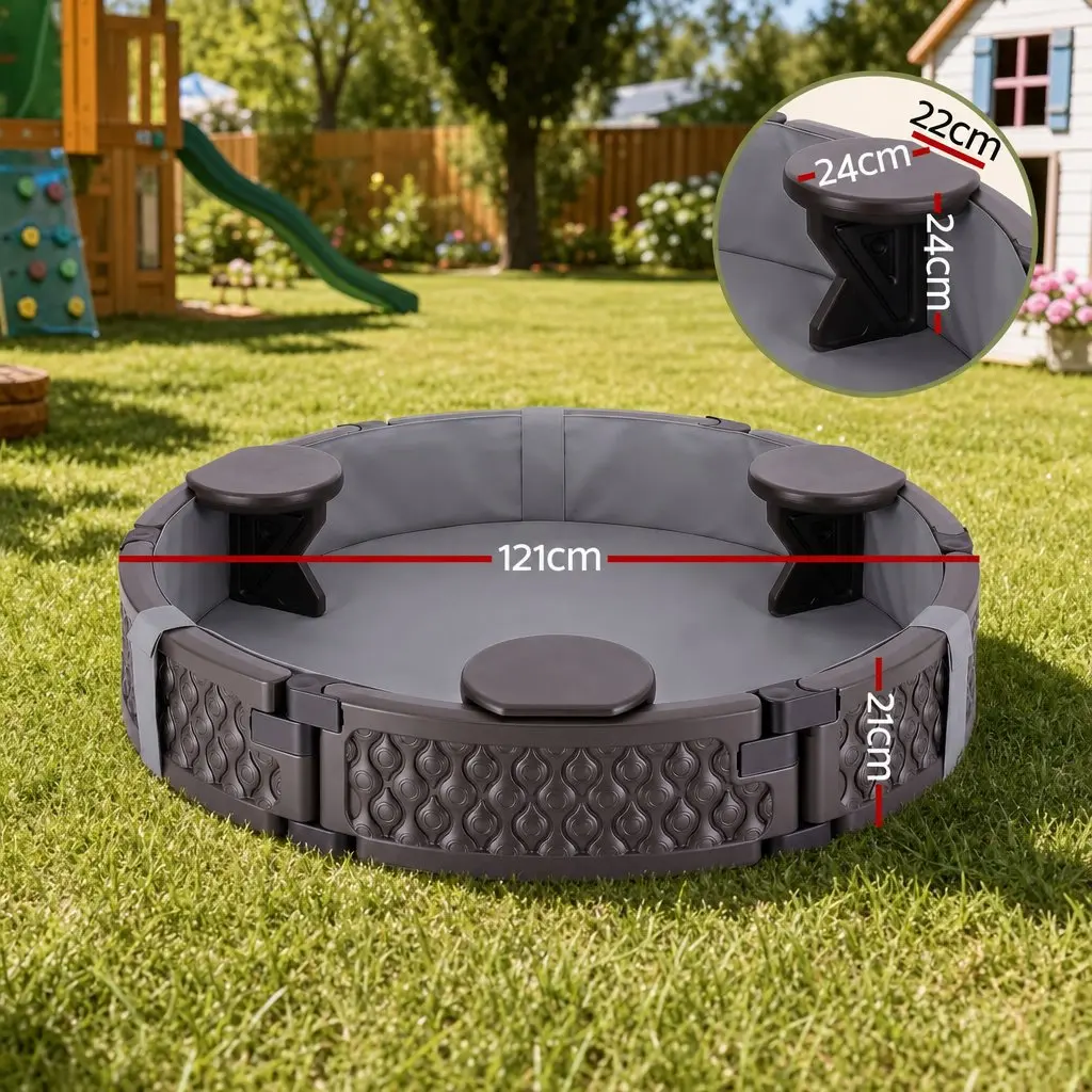 Kids Outdoor Sandpit Round 121cm Sandpit 3 Seats Brown