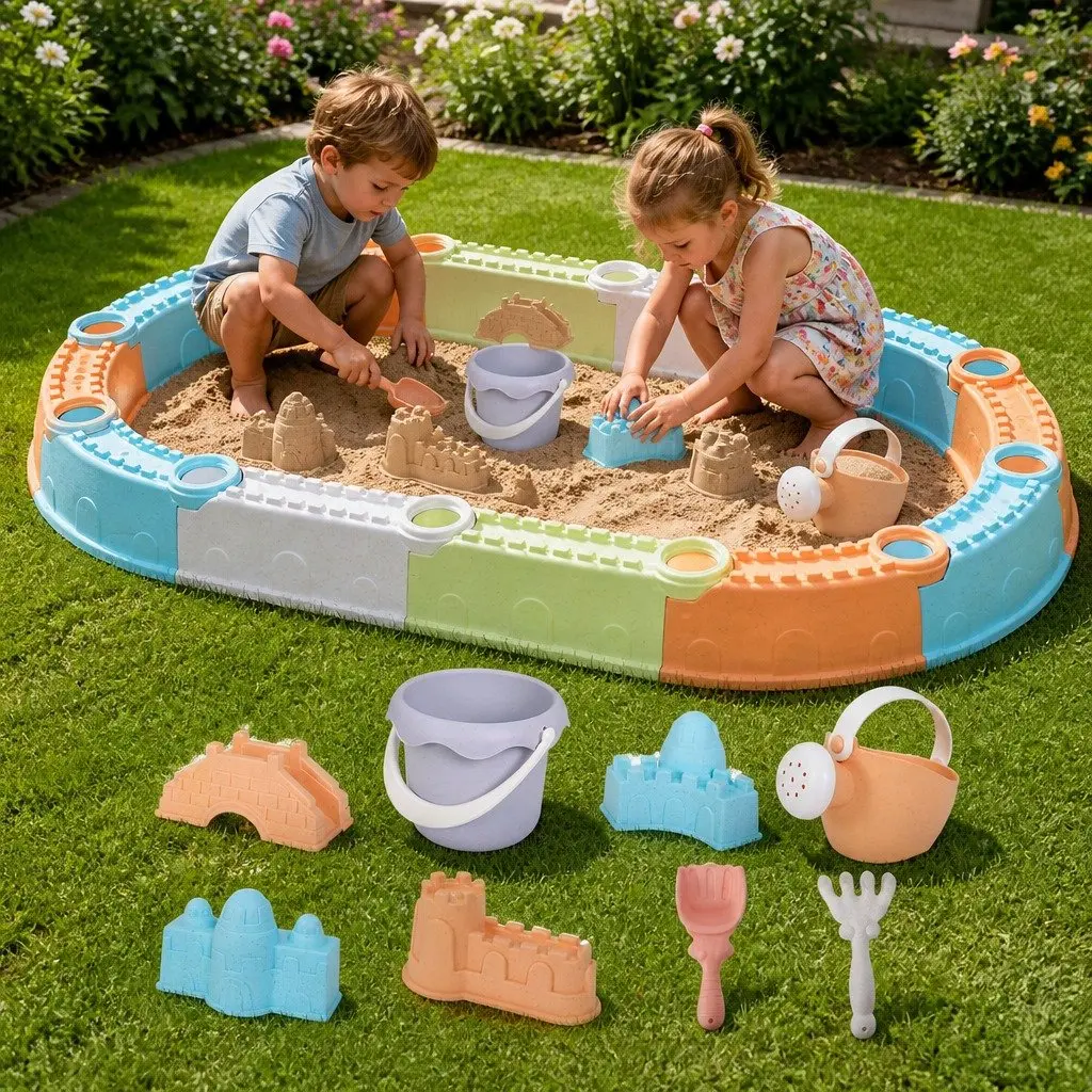 Kids Sandbox Set 9 Piece Outdoor Play Area Multicoloured