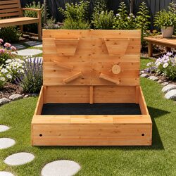 Quality Kids Wooden Sandbox with Cover and Seating 120cm