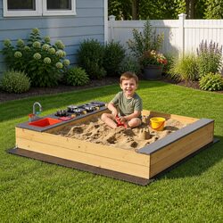 Wooden Sandpit Mud Kitchen Outdoor Kids Activity Toy Box Play Station Bench