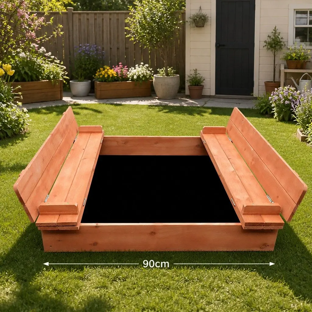 Wooden Sandbox Kids Outdoor Play Equipment 90cm Natural Wood