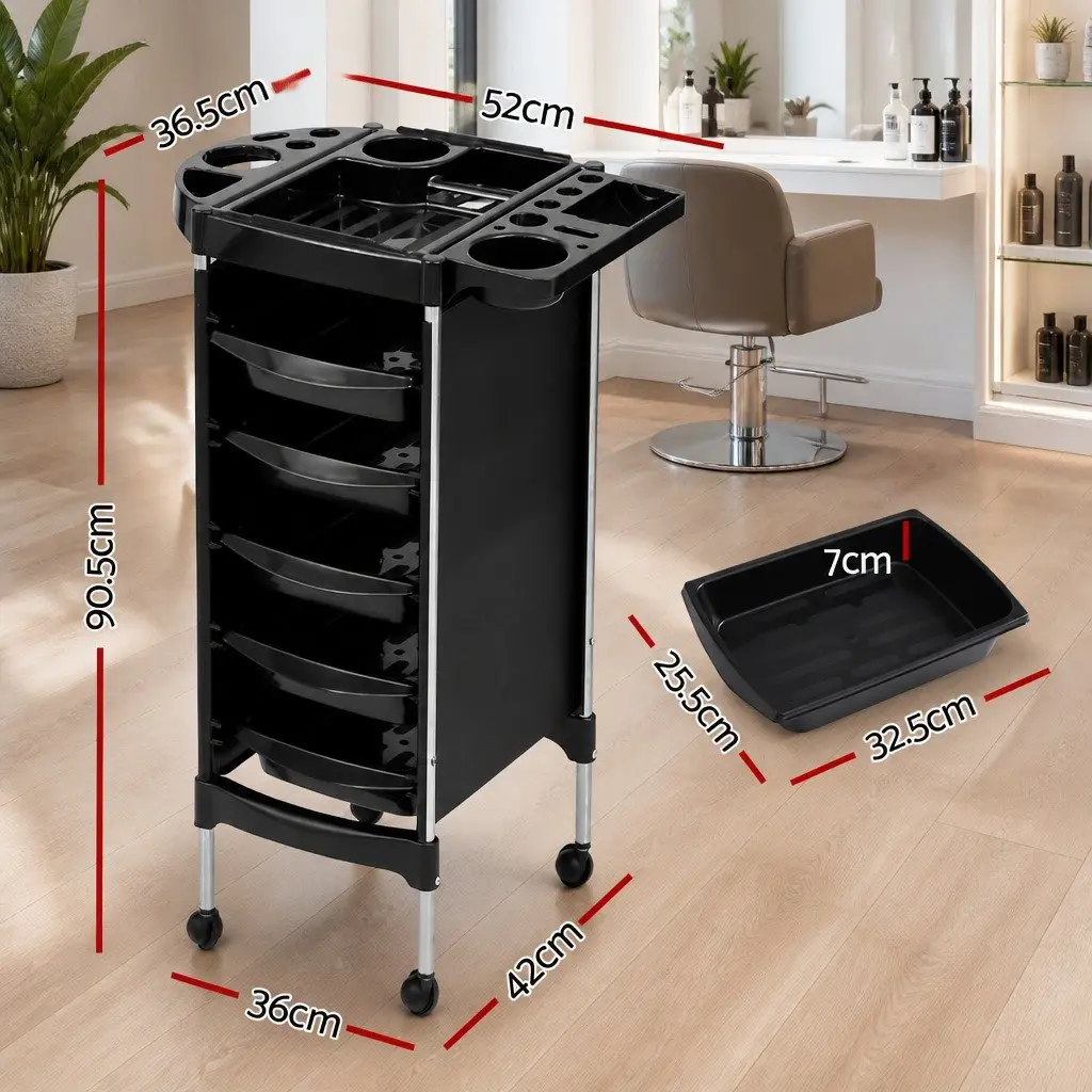 Salon Trolley Cart 6 Tier Rolling Storage Hairdressing Beauty Spa Styling Tray Black