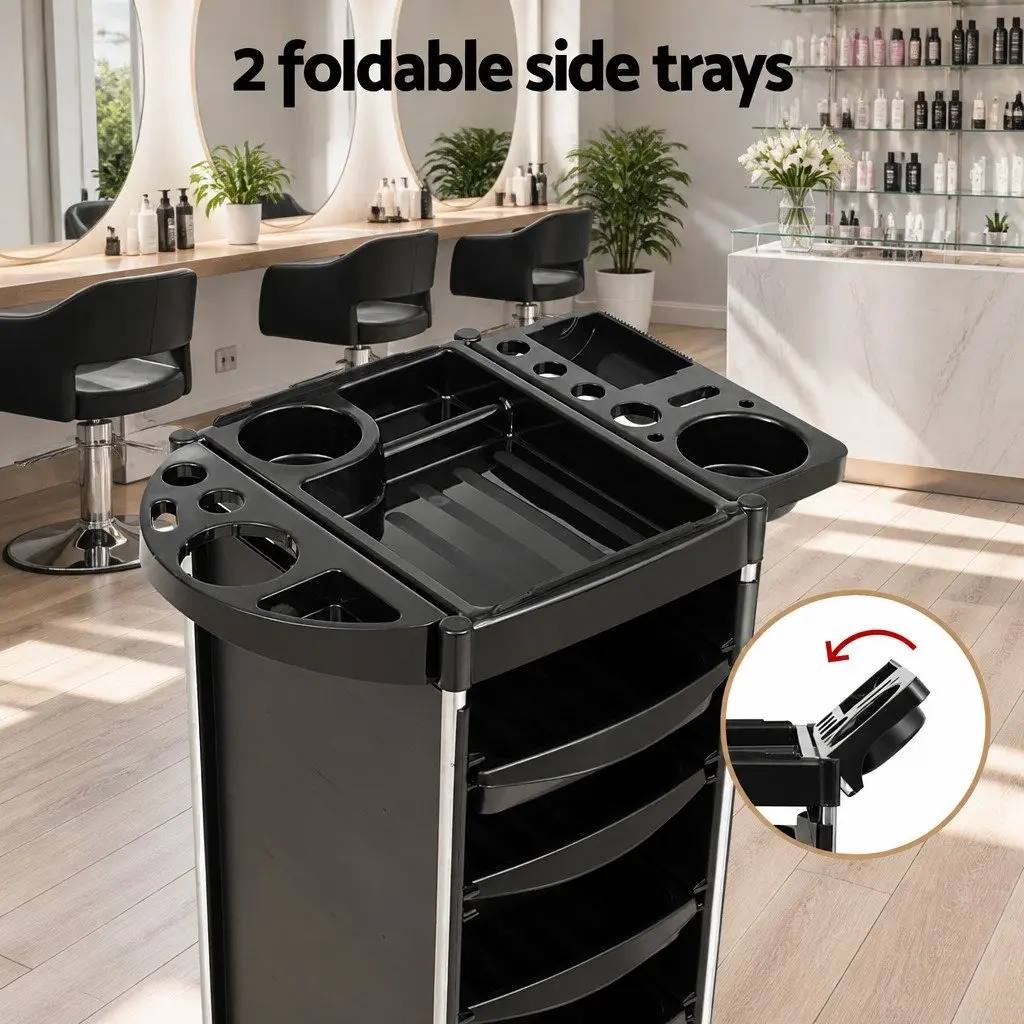 Salon Trolley Cart 6 Tier Rolling Storage Hairdressing Beauty Spa Styling Tray Black