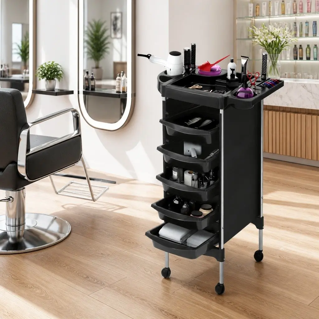 Salon Trolley Cart 6 Tier Rolling Storage Hairdressing Beauty Spa Styling Tray Black