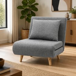 Convertible Sofa Bed Folding Lounge Chair Recliner Grey 1 Seater Couch