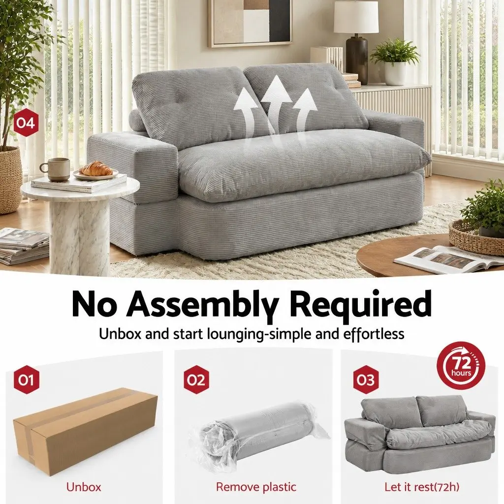Convertible Folding Sofa Bed 30D High-Density Foam Grey Corduroy