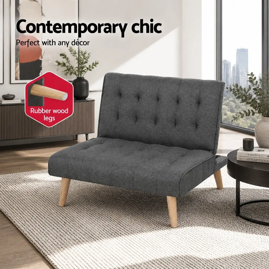 Single Seater Recliner Sofa Bed Lounge Chair Faux Linen Grey Convertible Futon