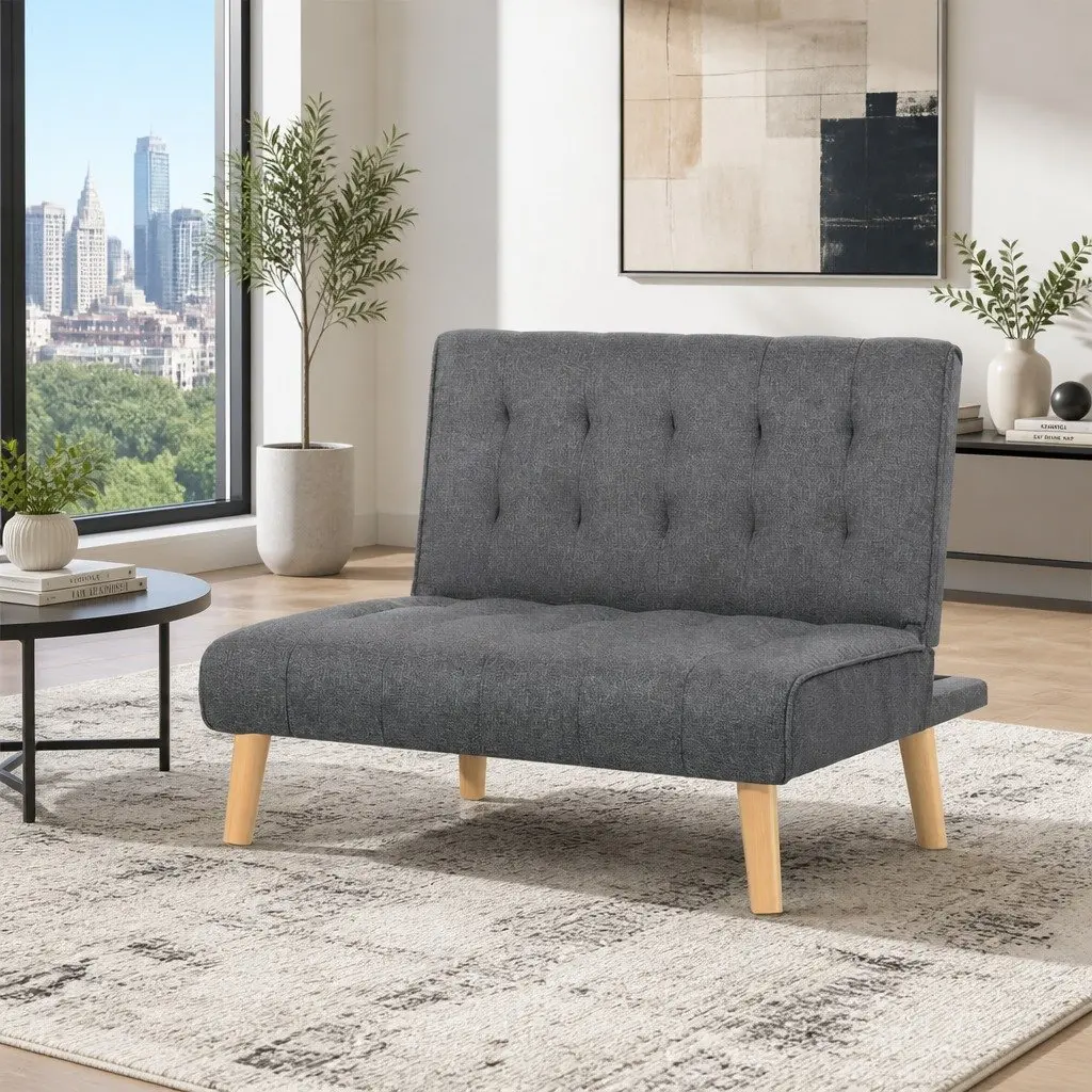 Single Seater Recliner Sofa Bed Lounge Chair Faux Linen Grey Convertible Futon