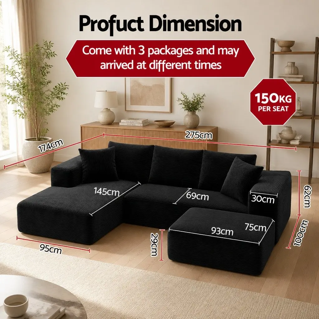 Modular Sofa Bed Sectional Lounge Couch Yellow White 275cm L 174cm W 62cm H