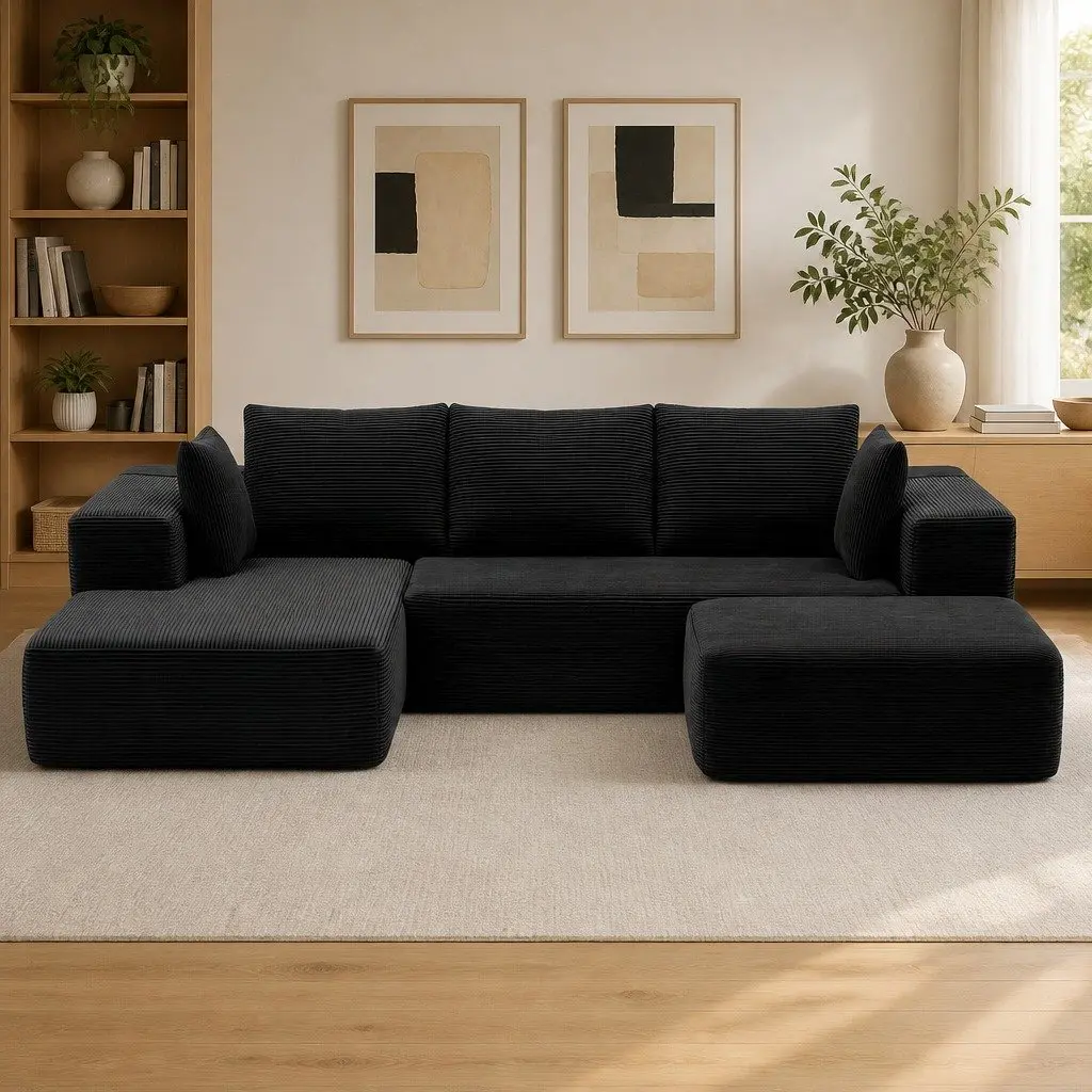 Modular Sofa Bed Sectional Lounge Couch Yellow White 275cm L 174cm W 62cm H