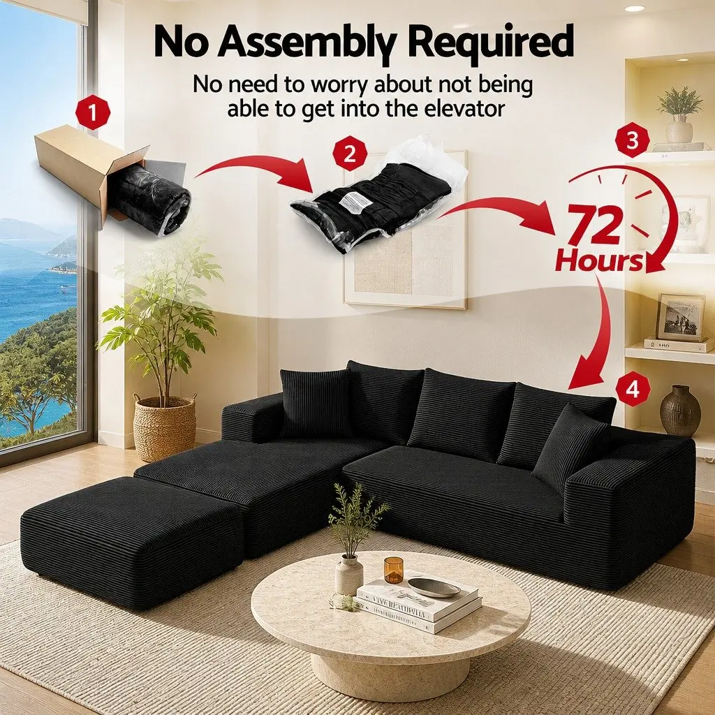 Modular Sofa Bed Sectional Lounge Couch Yellow White 275cm L 174cm W 62cm H