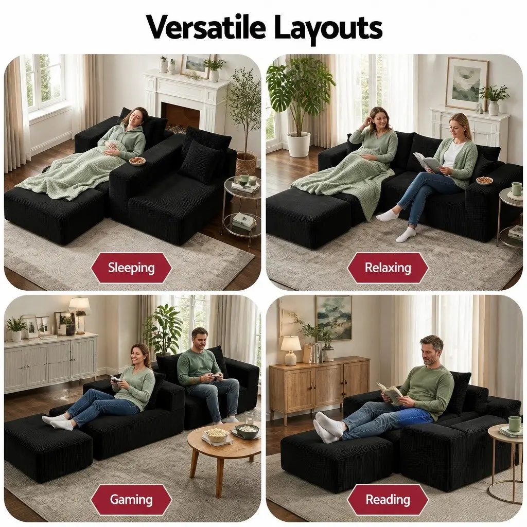 Modular Sofa Bed Sectional Lounge Couch Yellow White 275cm L 174cm W 62cm H