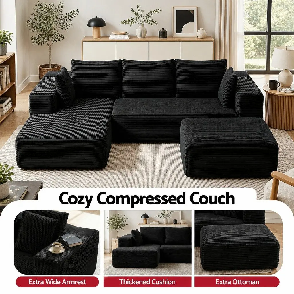 Modular Sofa Bed Sectional Lounge Couch Yellow White 275cm L 174cm W 62cm H