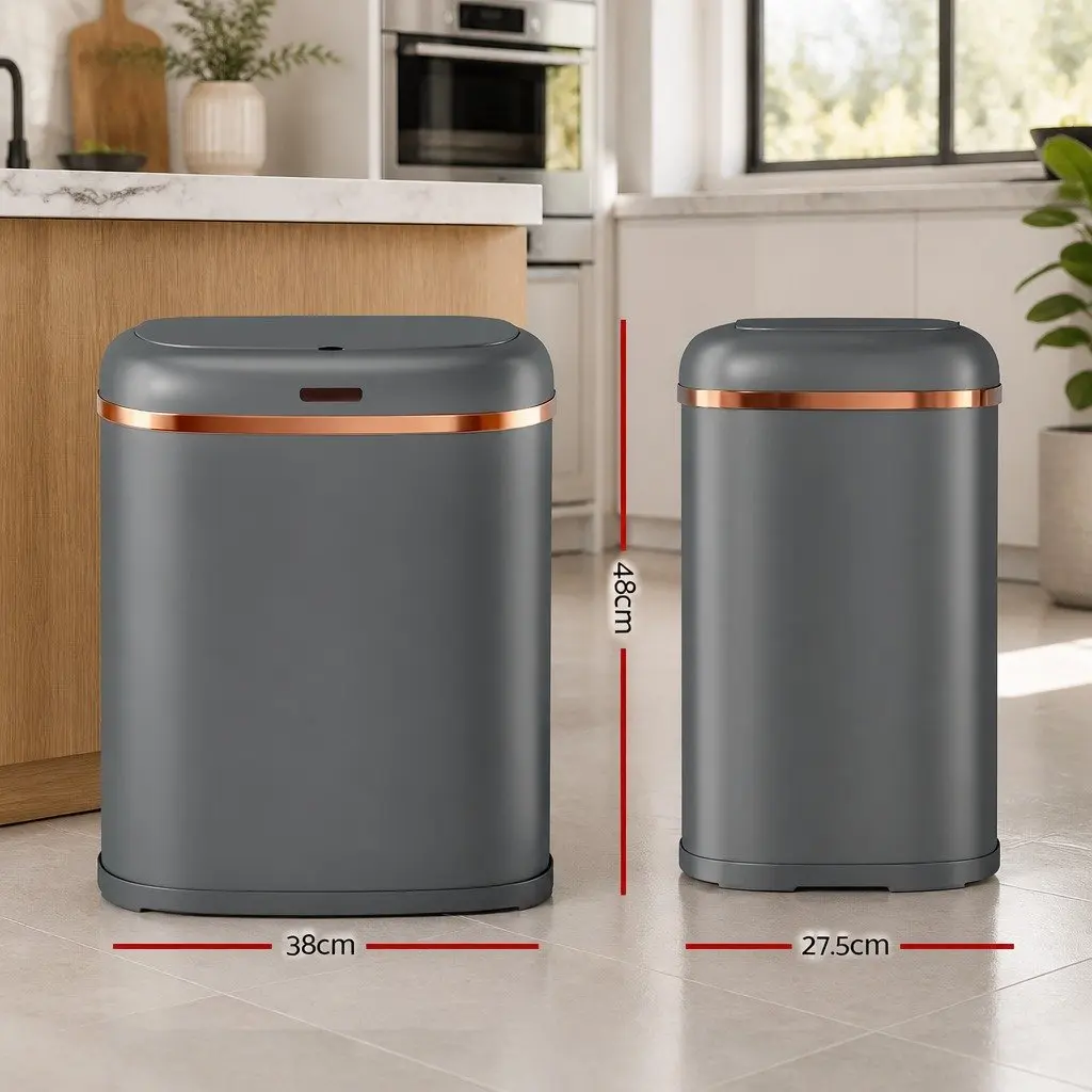 Automatic Bin Motion Sensor Hands-Free 38L Grey Kitchen Home