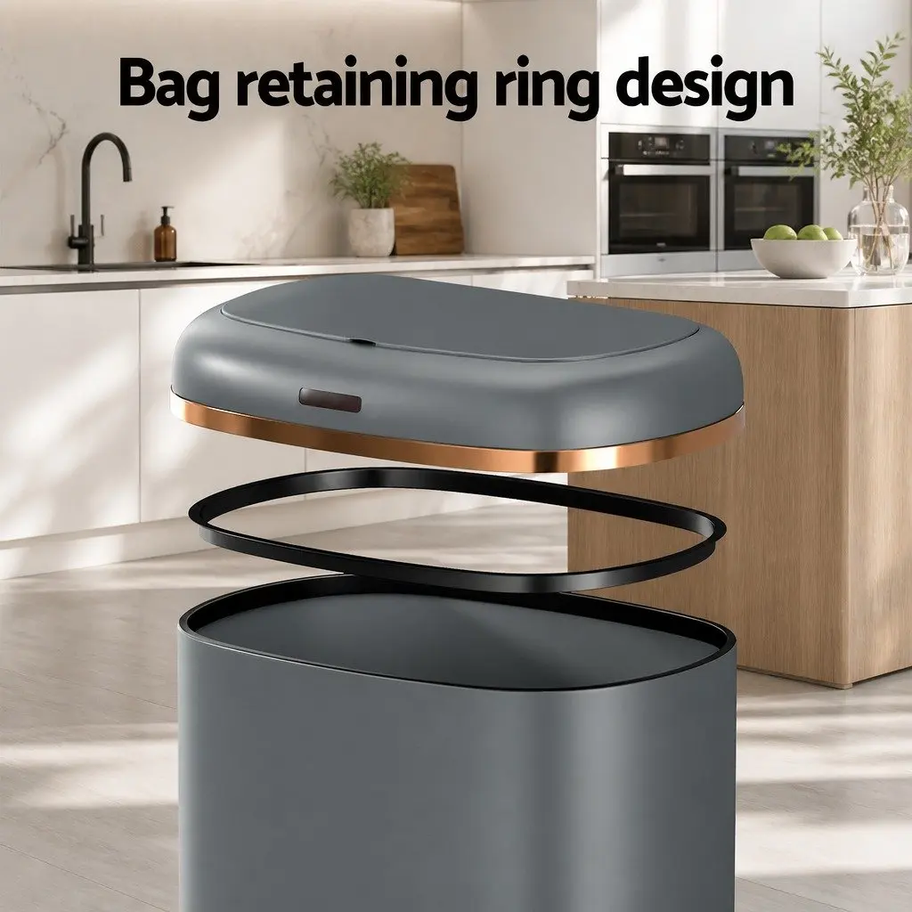 Automatic Bin Motion Sensor Hands-Free 38L Grey Kitchen Home