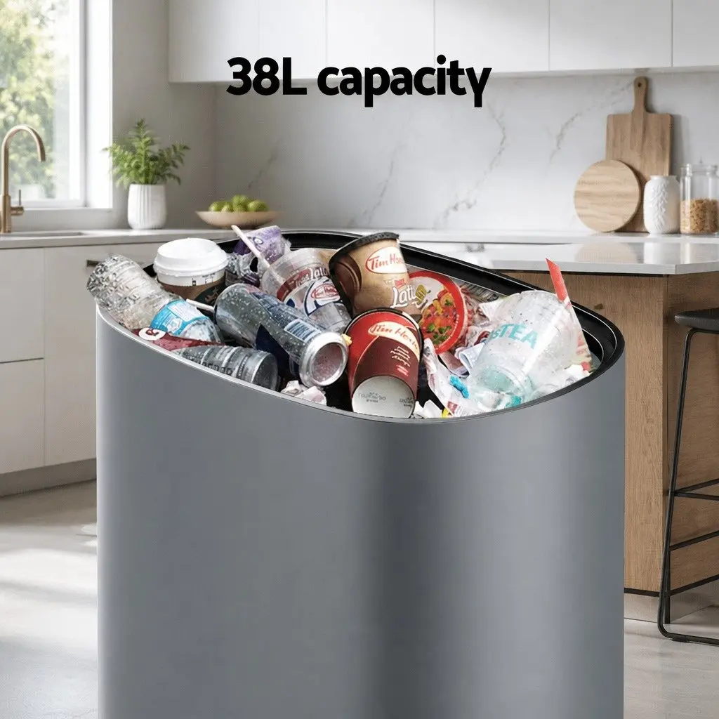 Automatic Bin Motion Sensor Hands-Free 38L Grey Kitchen Home