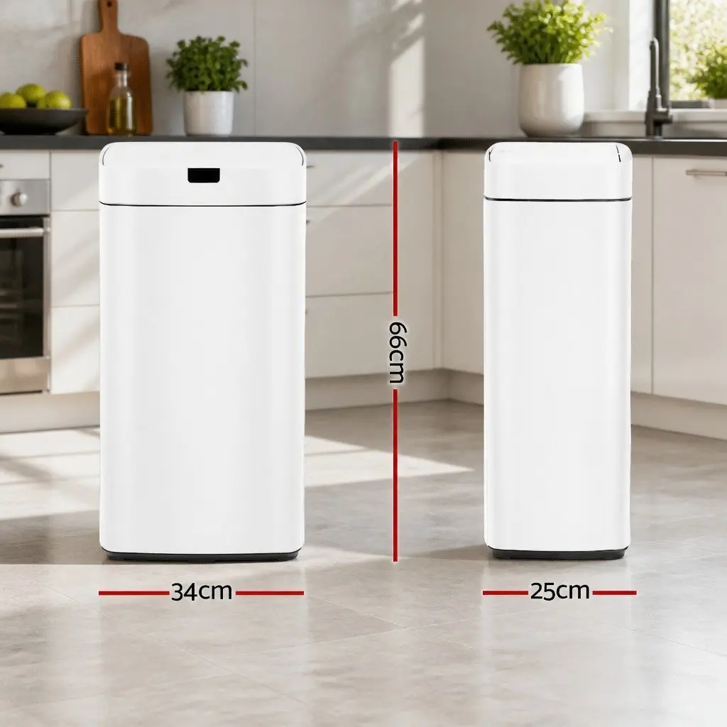 Automatic Bin Motion Sensor 45L Hands-Free Kitchen Waste White Steel