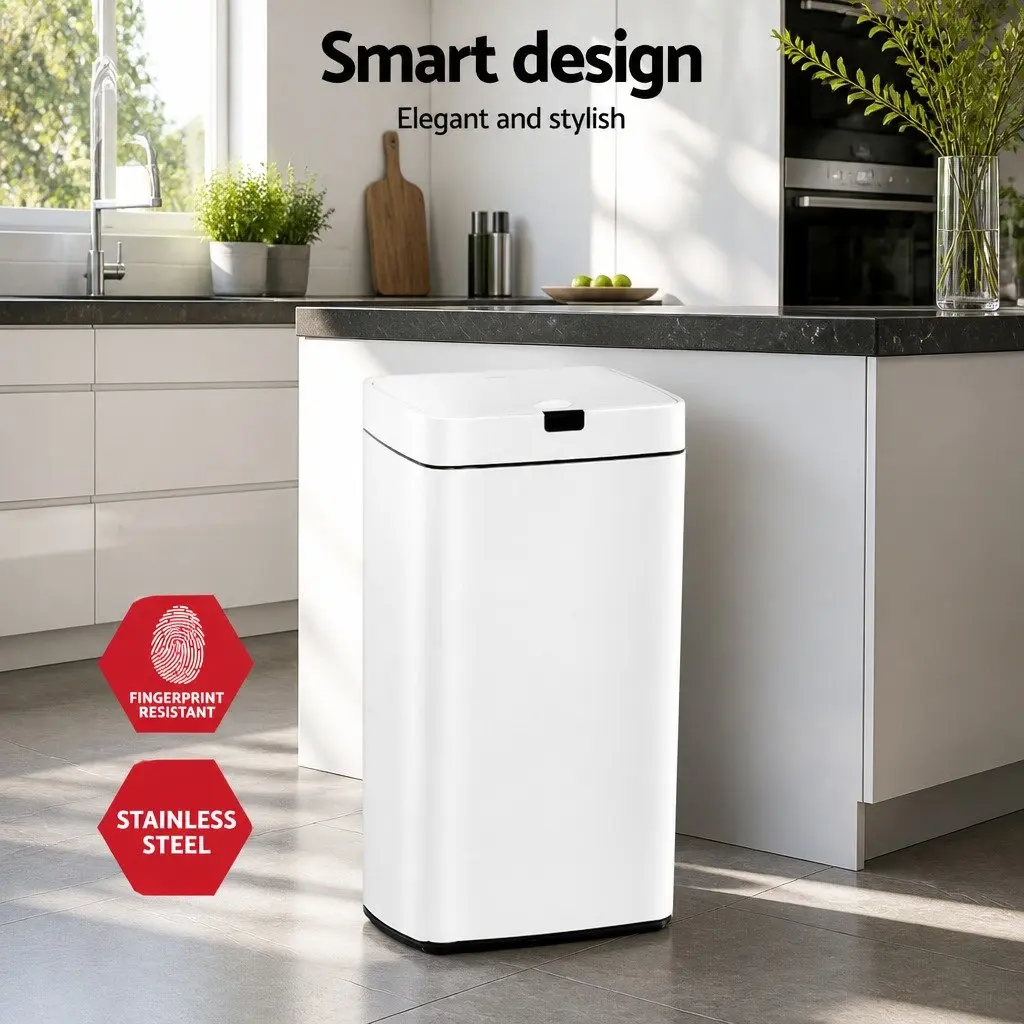Automatic Bin Motion Sensor 45L Hands-Free Kitchen Waste White Steel