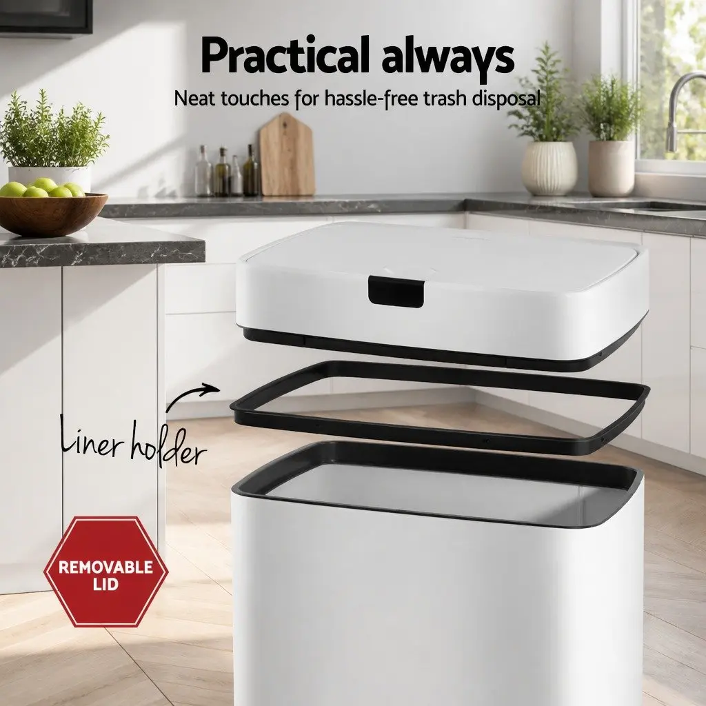 Automatic Bin Motion Sensor 45L Hands-Free Kitchen Waste White Steel