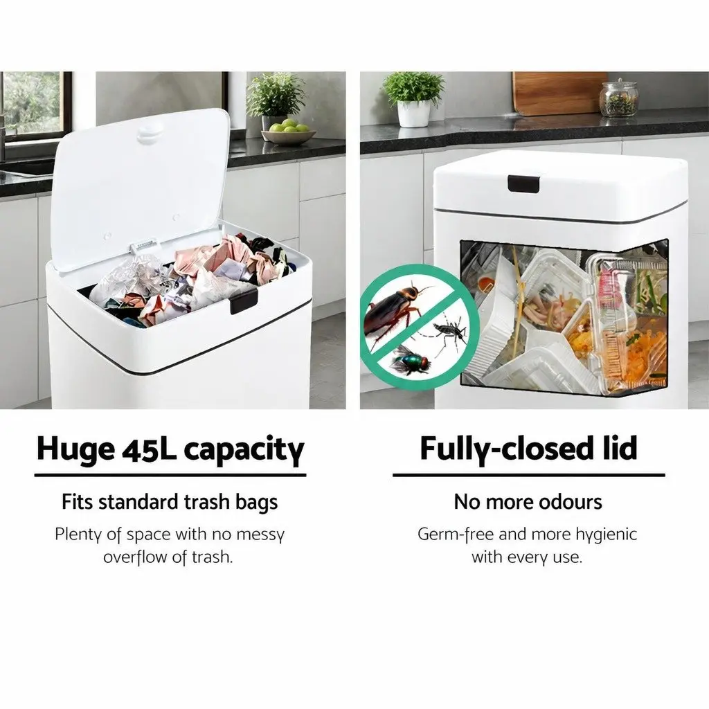 Automatic Bin Motion Sensor 45L Hands-Free Kitchen Waste White Steel