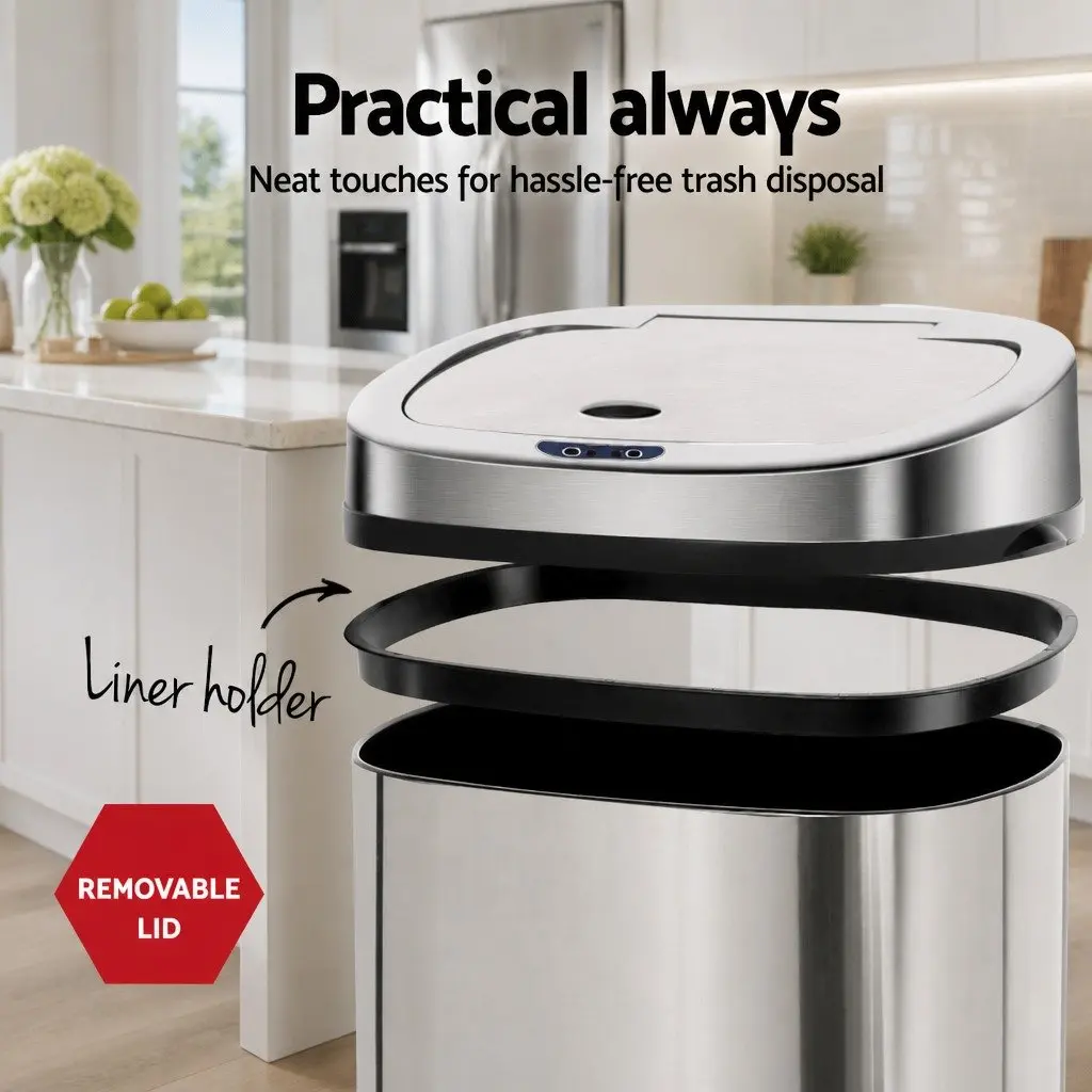 Automatic Bin Motion Sensor Kitchen Waste Bin 50L Silver Stainless
