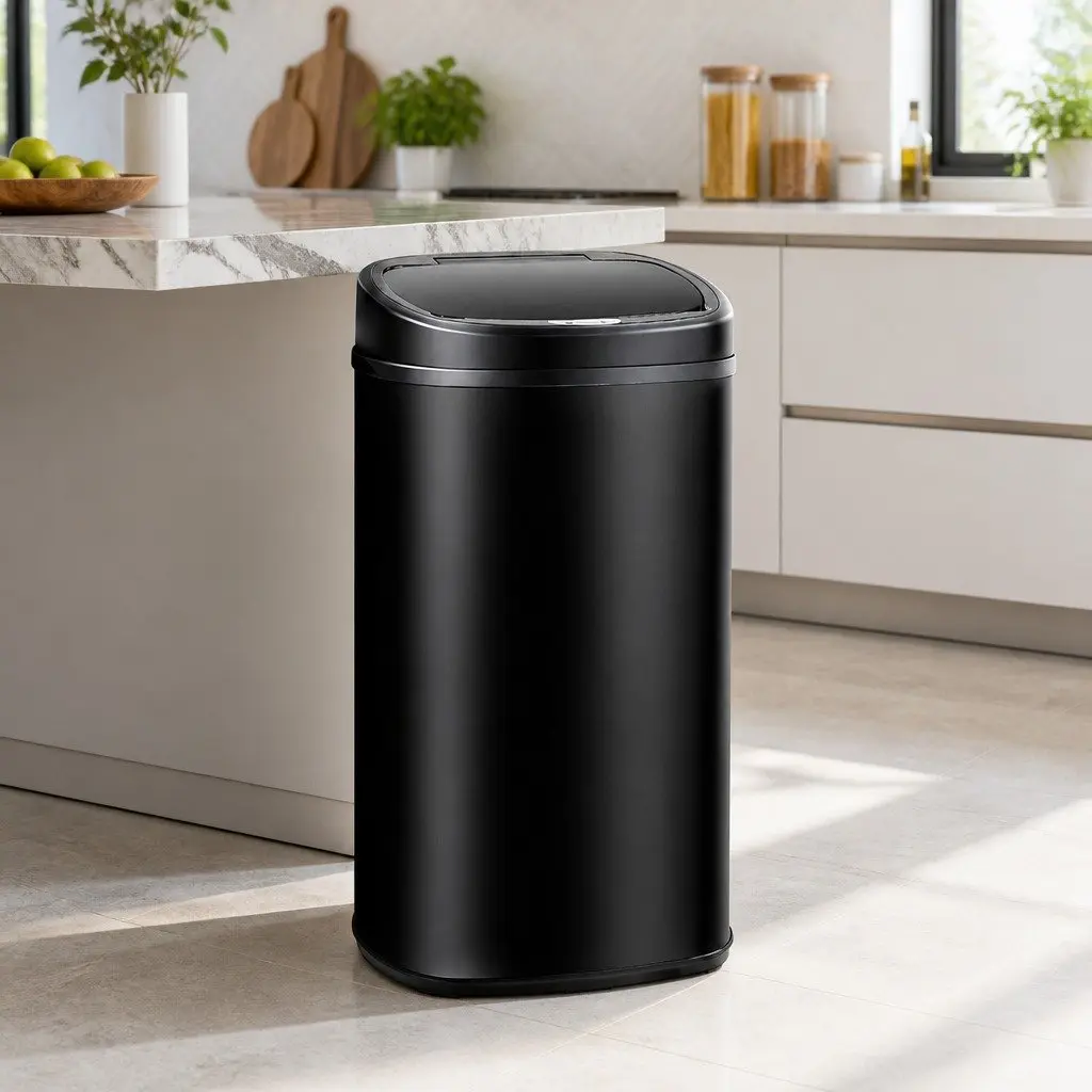 Automatic Rubbish Bin Motion Sensor 58L Hands-Free Kitchen Waste Black Steel