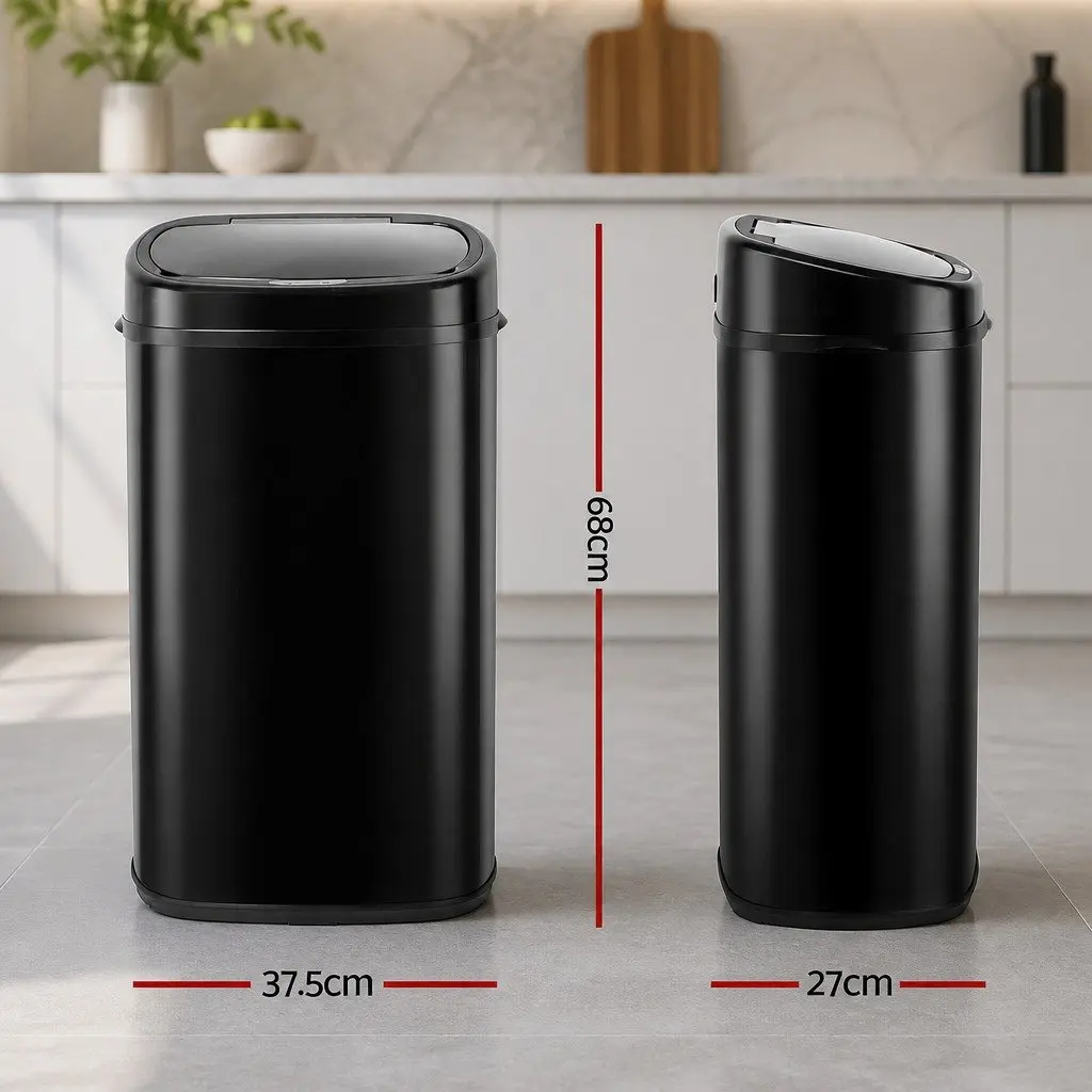 Automatic Rubbish Bin Motion Sensor 58L Hands-Free Kitchen Waste Black Steel