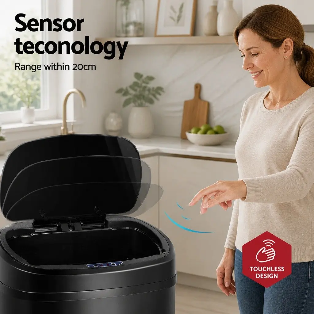 Automatic Rubbish Bin Motion Sensor 58L Hands-Free Kitchen Waste Black Steel