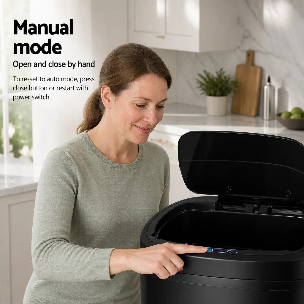 Automatic Rubbish Bin Motion Sensor 58L Hands-Free Kitchen Waste Black Steel
