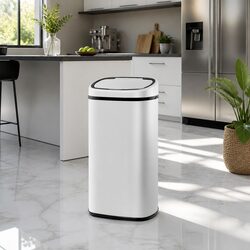 Motion Sensor Rubbish Bin 58L Automatic Hands-Free Kitchen Waste White Steel