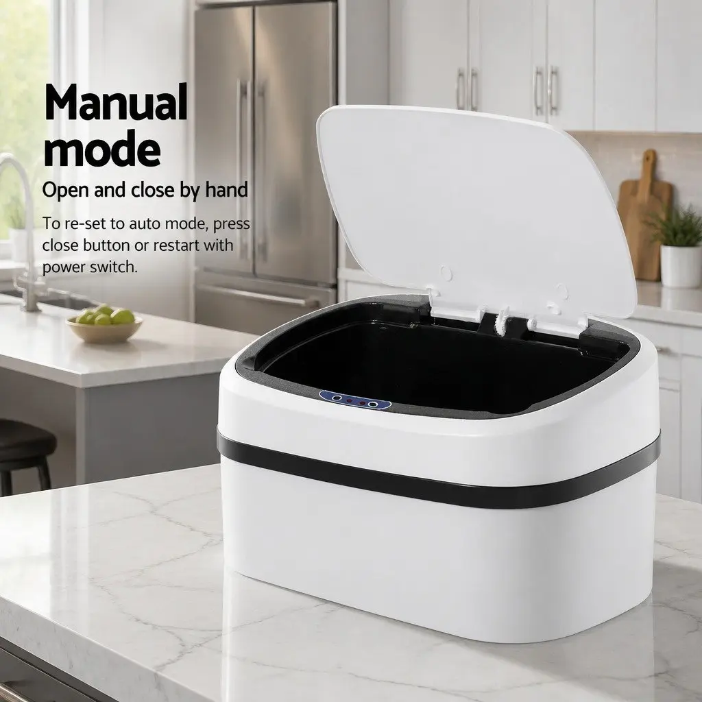 Automatic Motion Sensor Rubbish Bin 58L Hands-Free Kitchen Waste White Steel