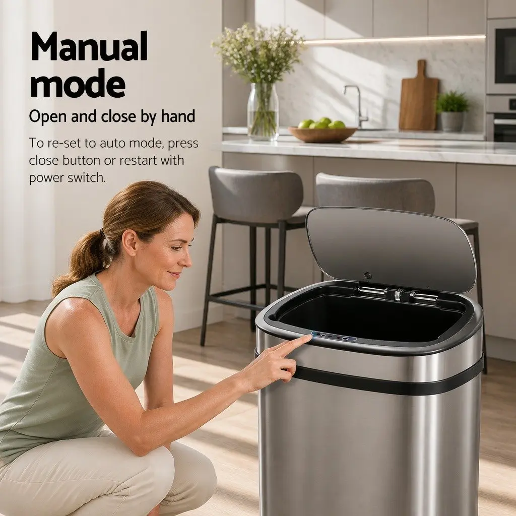 Automatic Rubbish Bin Motion Sensor 68L Kitchen Silver Trash Can