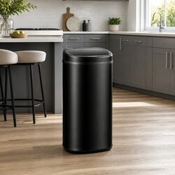 Motion Sensor Rubbish Bin 68L Automatic Hands-Free Kitchen Trash Can Black Steel