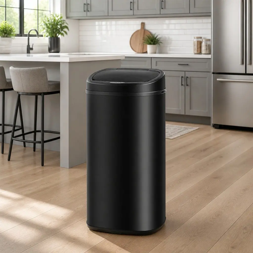 Automatic Kitchen Trash Can Hands-Free 68L Black Stainless Steel Motion Sensor Bin