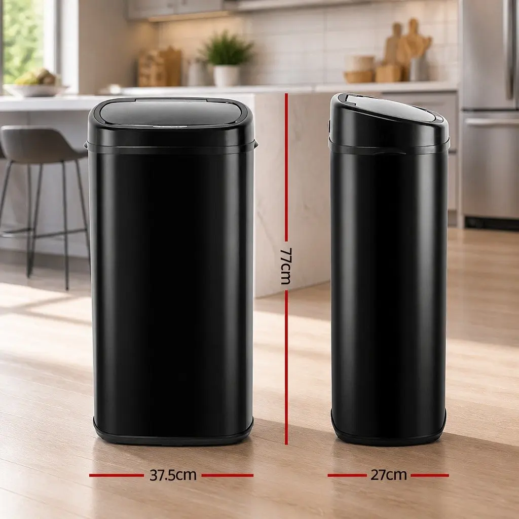 Automatic Kitchen Trash Can Hands-Free 68L Black Stainless Steel Motion Sensor Bin