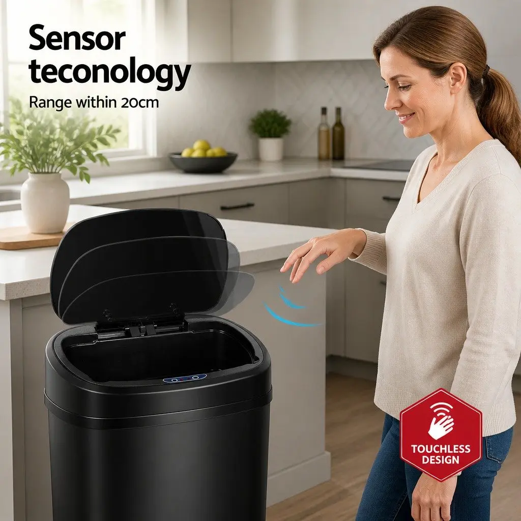 Automatic Kitchen Trash Can Hands-Free 68L Black Stainless Steel Motion Sensor Bin