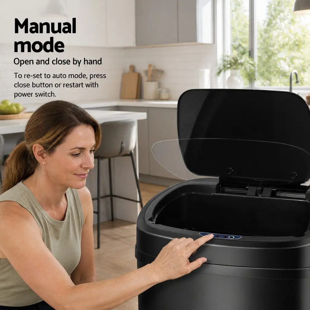 Automatic Kitchen Trash Can Hands-Free 68L Black Stainless Steel Motion Sensor Bin